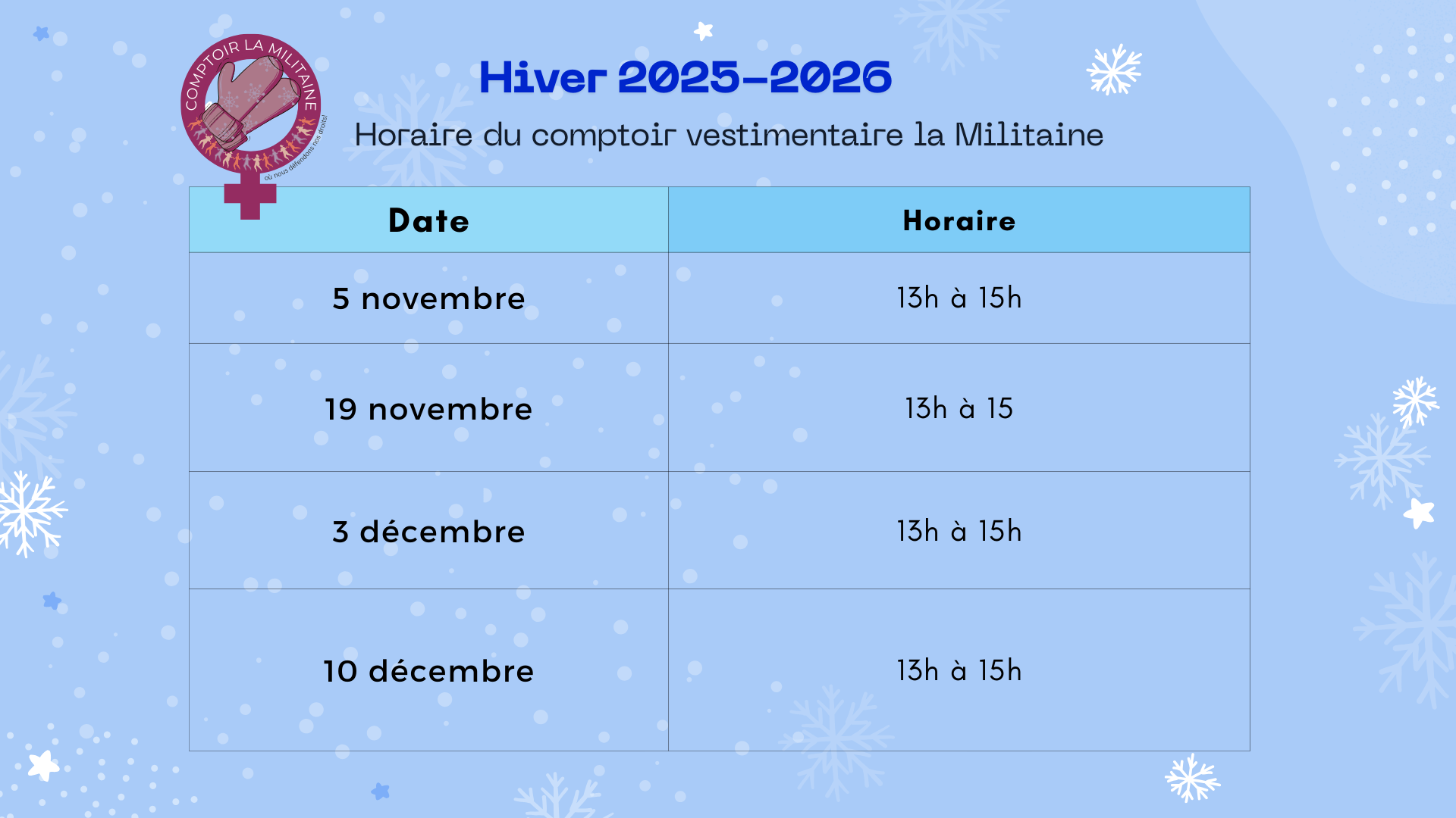 Calendrier militaine - hiver 2025-2026